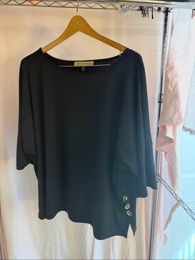 Nipon Boutique Black Relaxed Boat-Neck Tunic with Side Button Detail